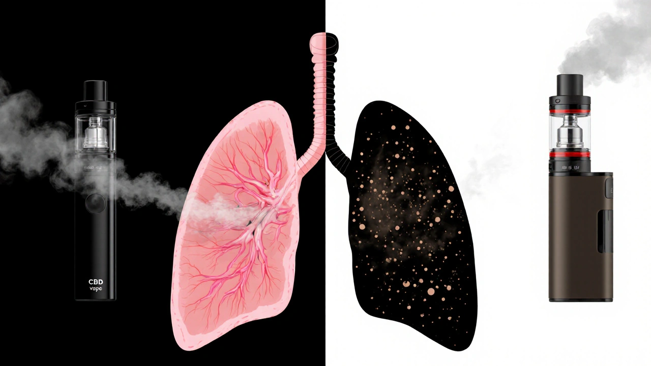 Zdravé plicní tkáně vporovnání s poškozenými plicemi z nečistého vape.