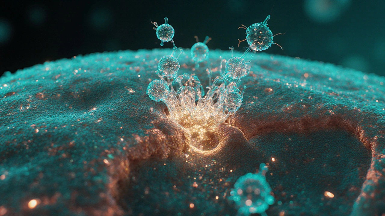 Mikroskopický pohled na CBD molekuly pronikající do kůže a snižující zánět