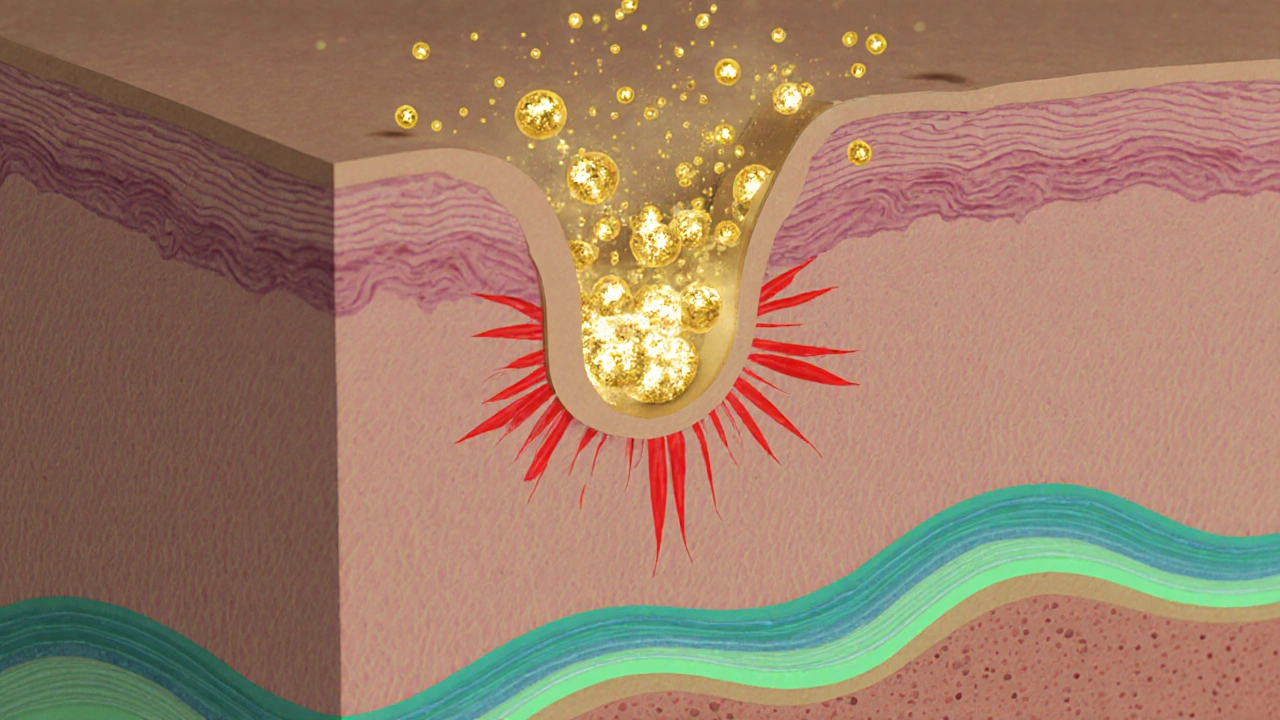 Průřez kůže s CBG molekulami podporujícími regeneraci