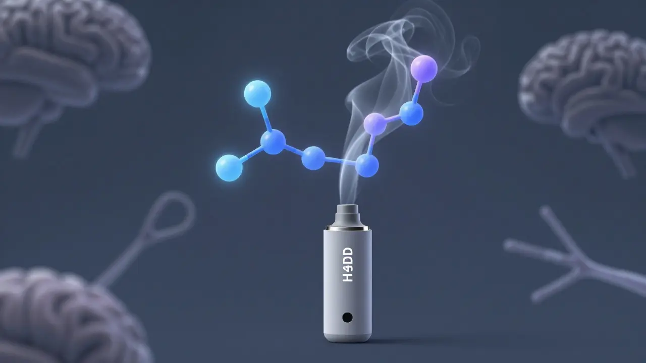 Molekulární struktura H4CBD se mění v serotoninové molekuly ve výparu nad vypařovačem.