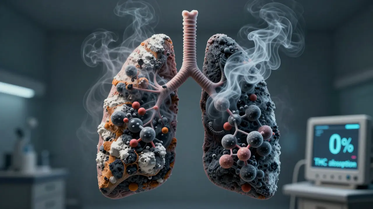 Lidské plicní tkáň plná spáleného cukru a tuku, THC molekuly se rozpadají před vstupem do krve.