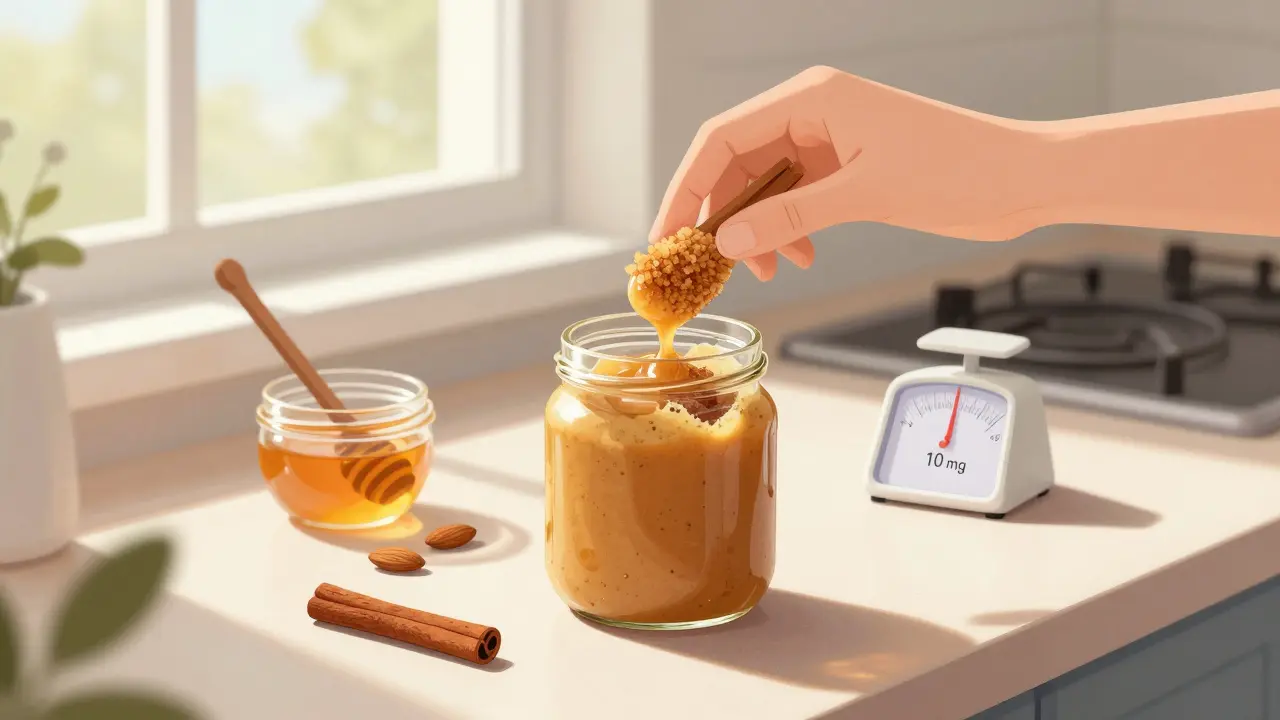 Osoba míchá aktivovaný CBD krumble do mandlového másla