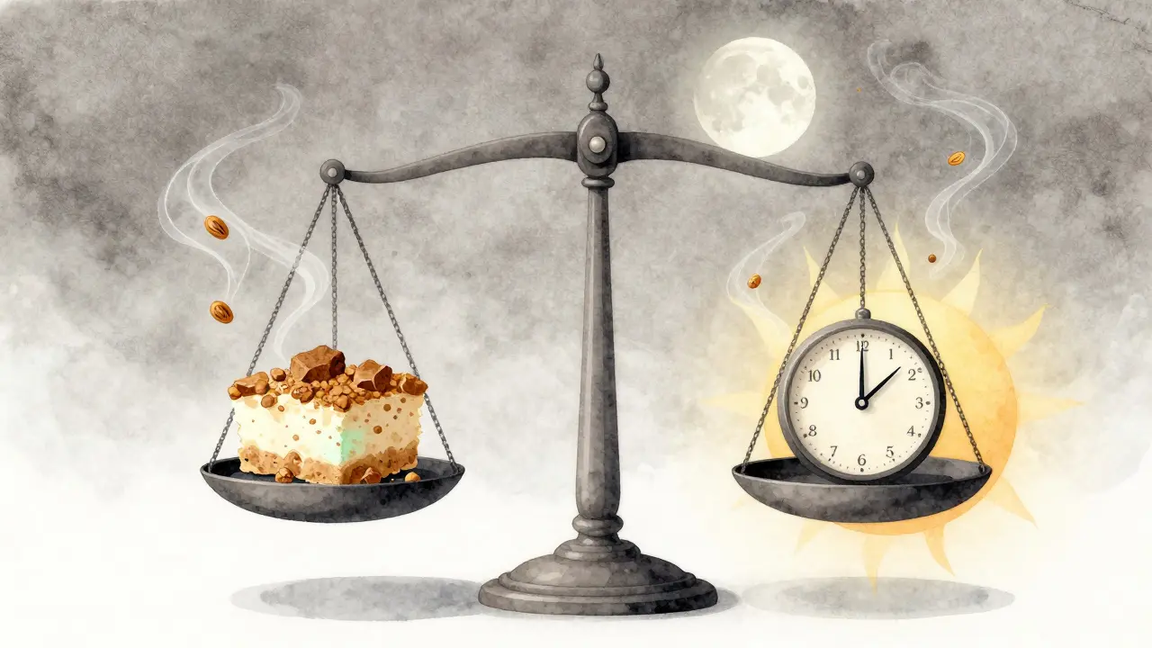 Váha s CBD crumble a hodinami symbolizující čas a účinky.