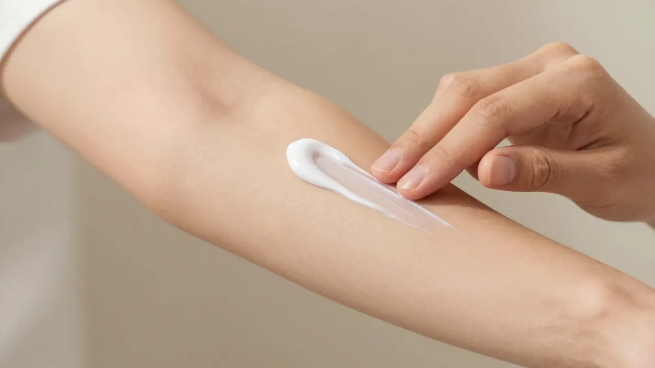 Osoba aplikuje CBD krém na kůži bez vlivu na játra.