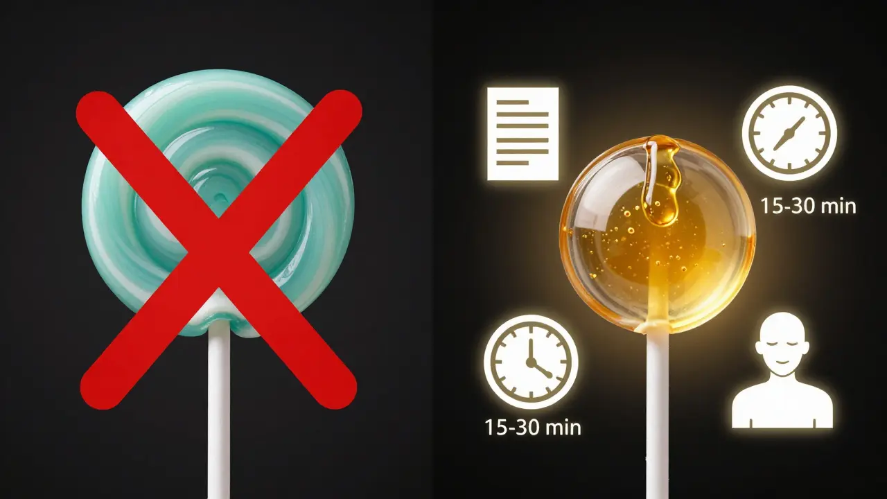 Porovnání běžné bonbónky a kvalitního CBD lollipopu s důrazem na čistotu a účinek.