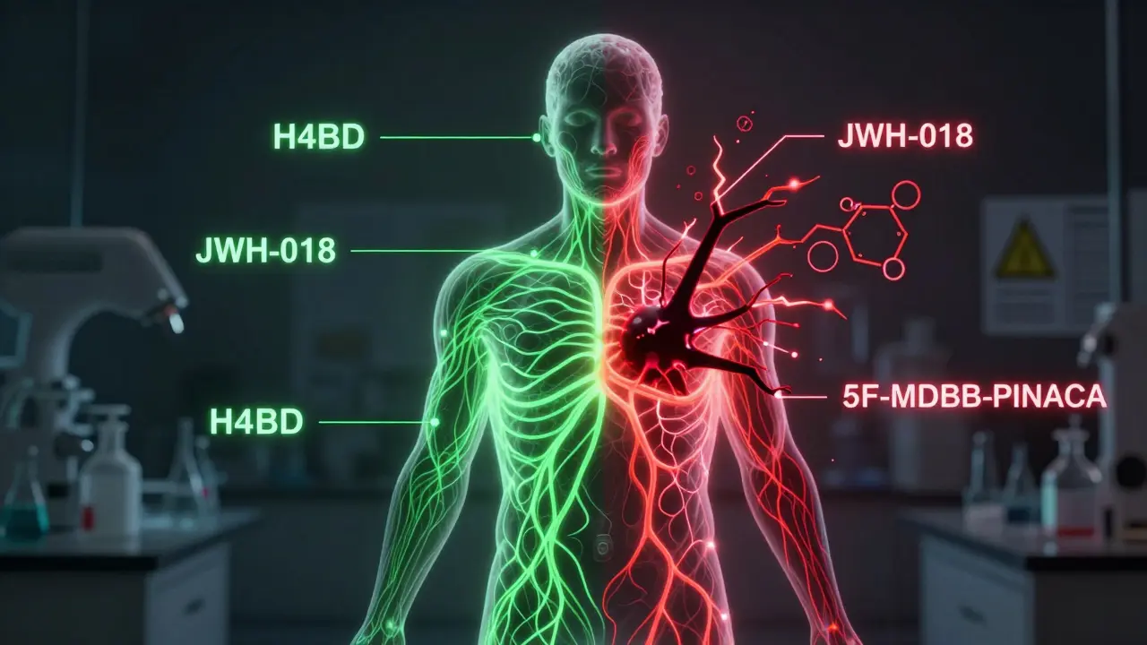 Transparent human body with neural pathways showing peaceful green waves versus violent red chemical spikes.
