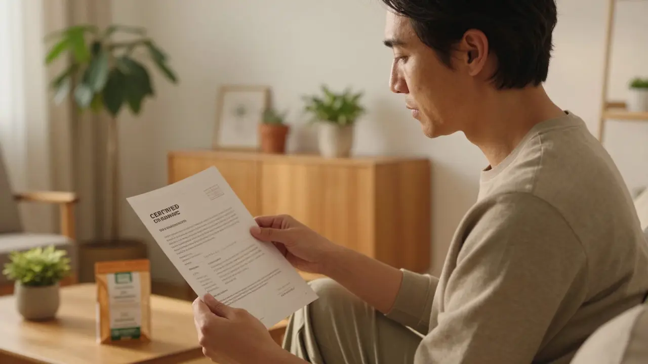 Dospělá osoba s certifikátem pro konopný produkt