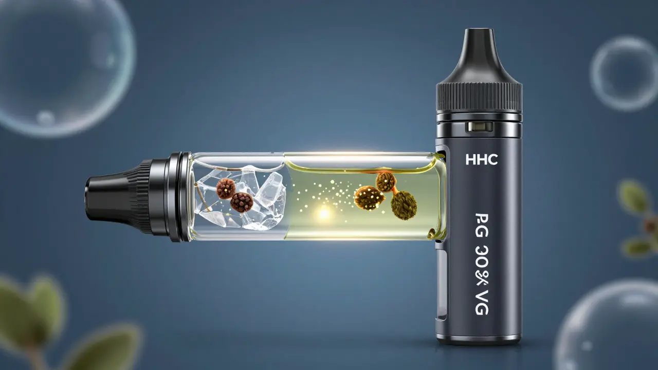 Průřez HHC olejem s vysokou čistotou a přirozenými terpeny v interiéru přístroje.