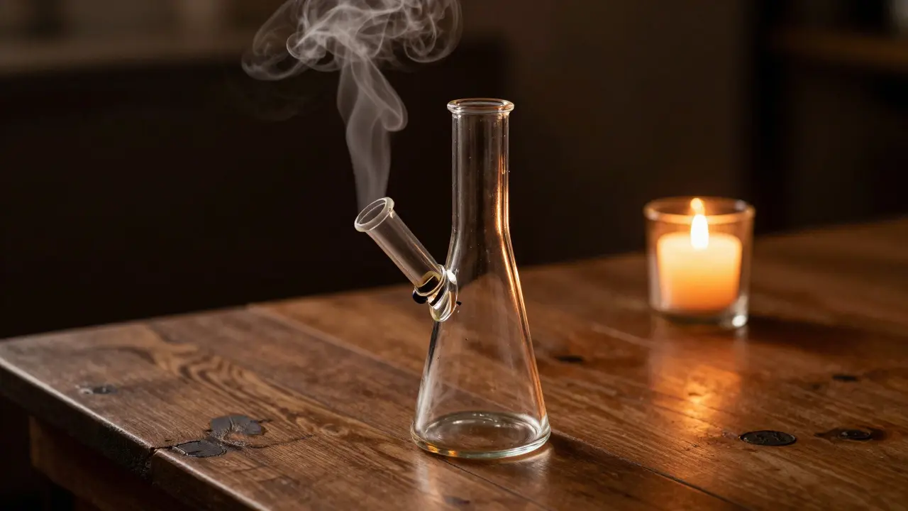 Souprava pro vapořování s jemnou párou na tmavém pozadí