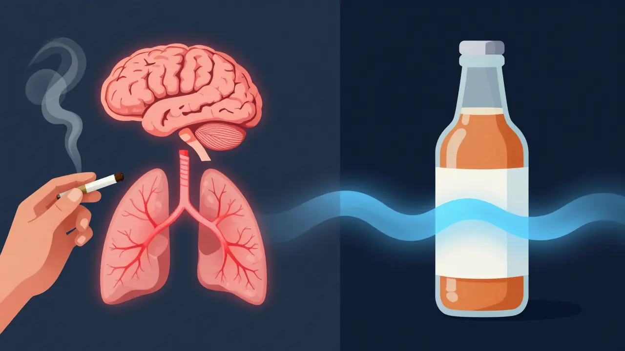 Srovnání rychlého účinku kouření a pomalého účinku nápoje s konopím.