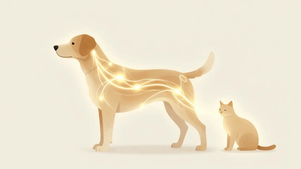 Konceptuální znázornění receptorů CBD v těle psa a kočky