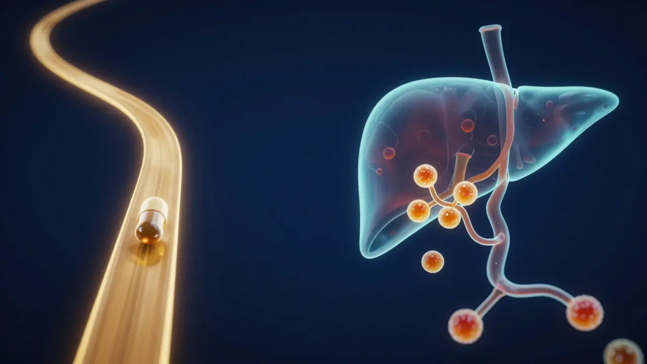 Konceptuální znázornění vstřebávání CBD kapsle versus jedlého produktu.