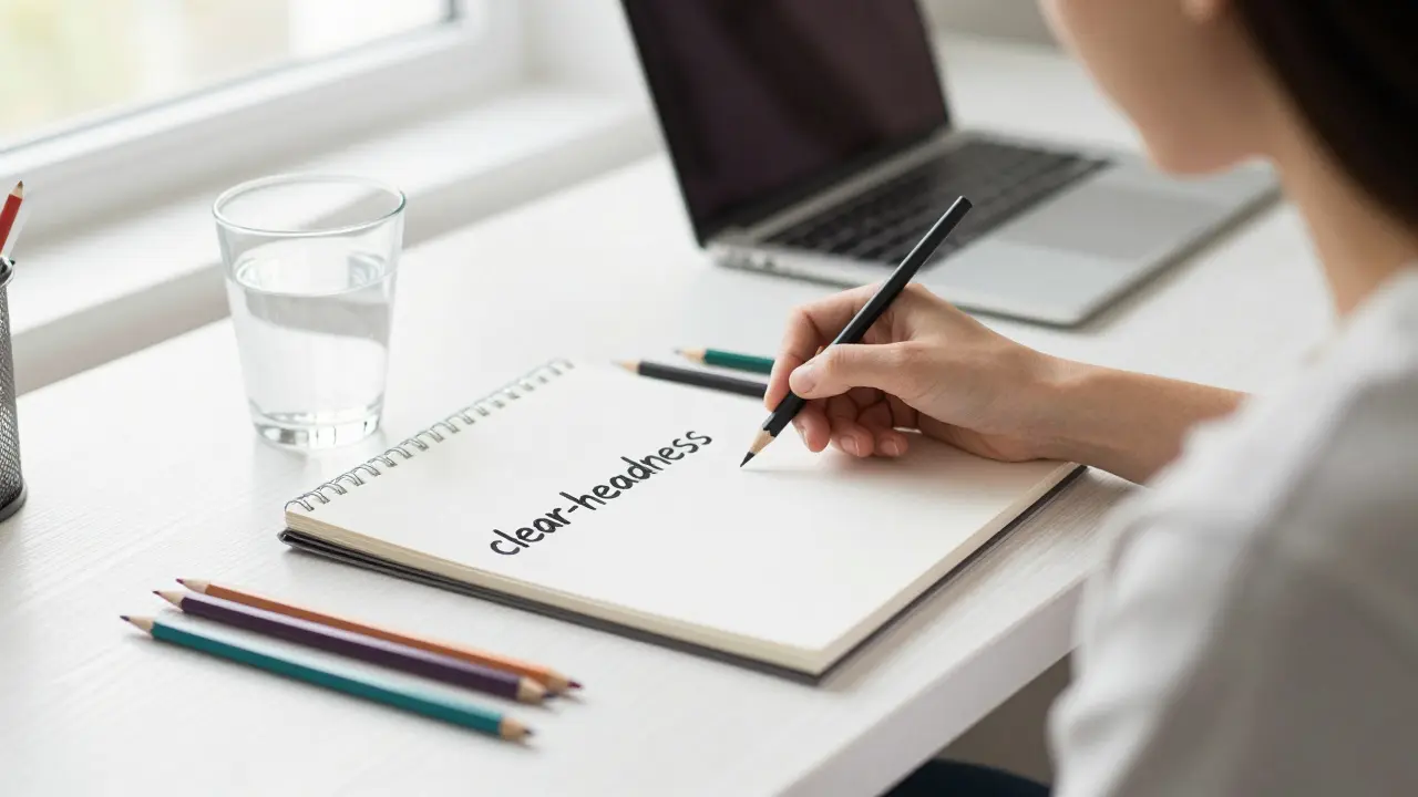 Kreativní pracovní prostor symbolizující soustředění a uvolněno stavu mysli.