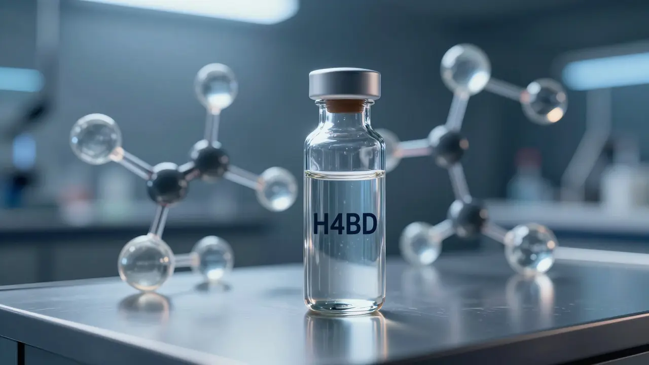 Laboratorní sklenice s molekulami H4CBD