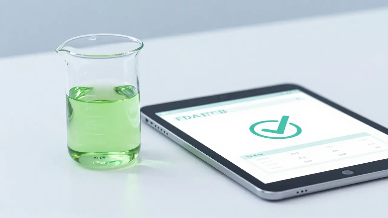 Sklenice absintu a tablet s grafem testování kvality