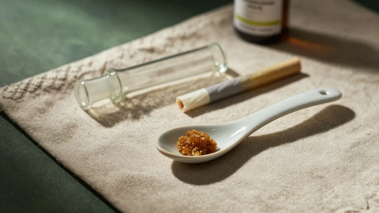 Umístění různých metod konzumace CBD: lžička, dýmka a joint