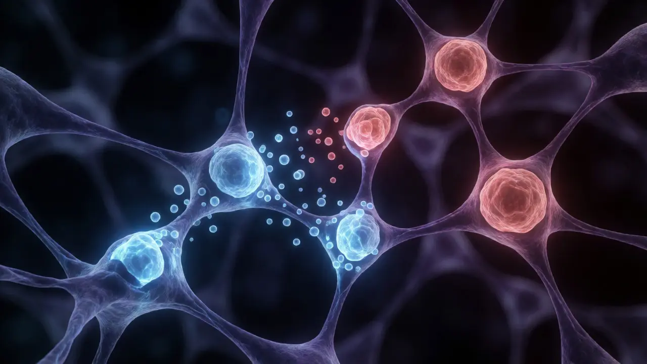 Abstraktní vizualizace interakce THCV s receptory CB1 v endokanabinoidním systému