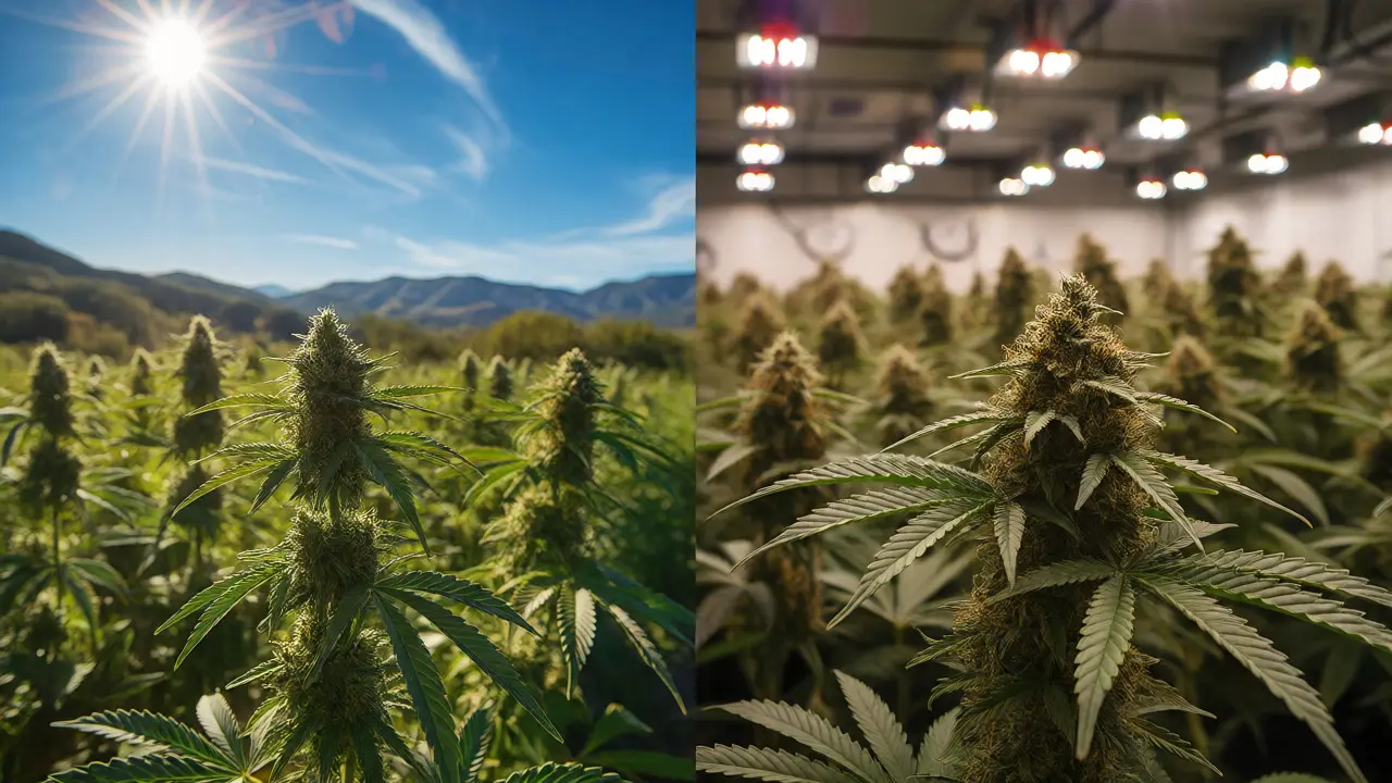 Porovnání venkovního a vnitřního pěstování konopí pro různé hladiny CBD