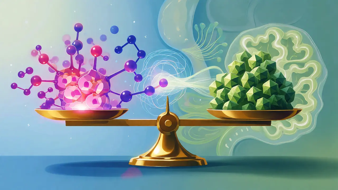 Conceptual image of balanced scales comparing estrogen and phytosterols