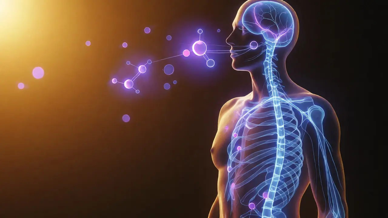 Konceptuální ilustrace interakce CBD s endokanabinoidovým systémem