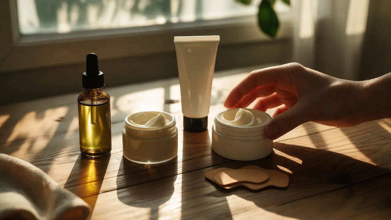 Sbírka různých produktů CBD na dřevěném povrchu